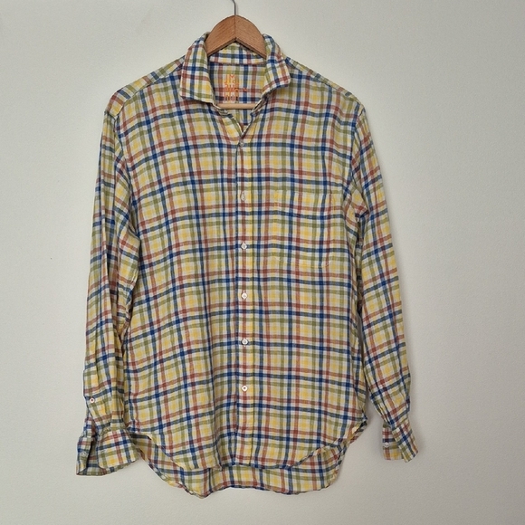 J. McLaughlin Plaid Linen Men's Shirt - Size Medium - Colorful Madras Style - Picture 1 of 6